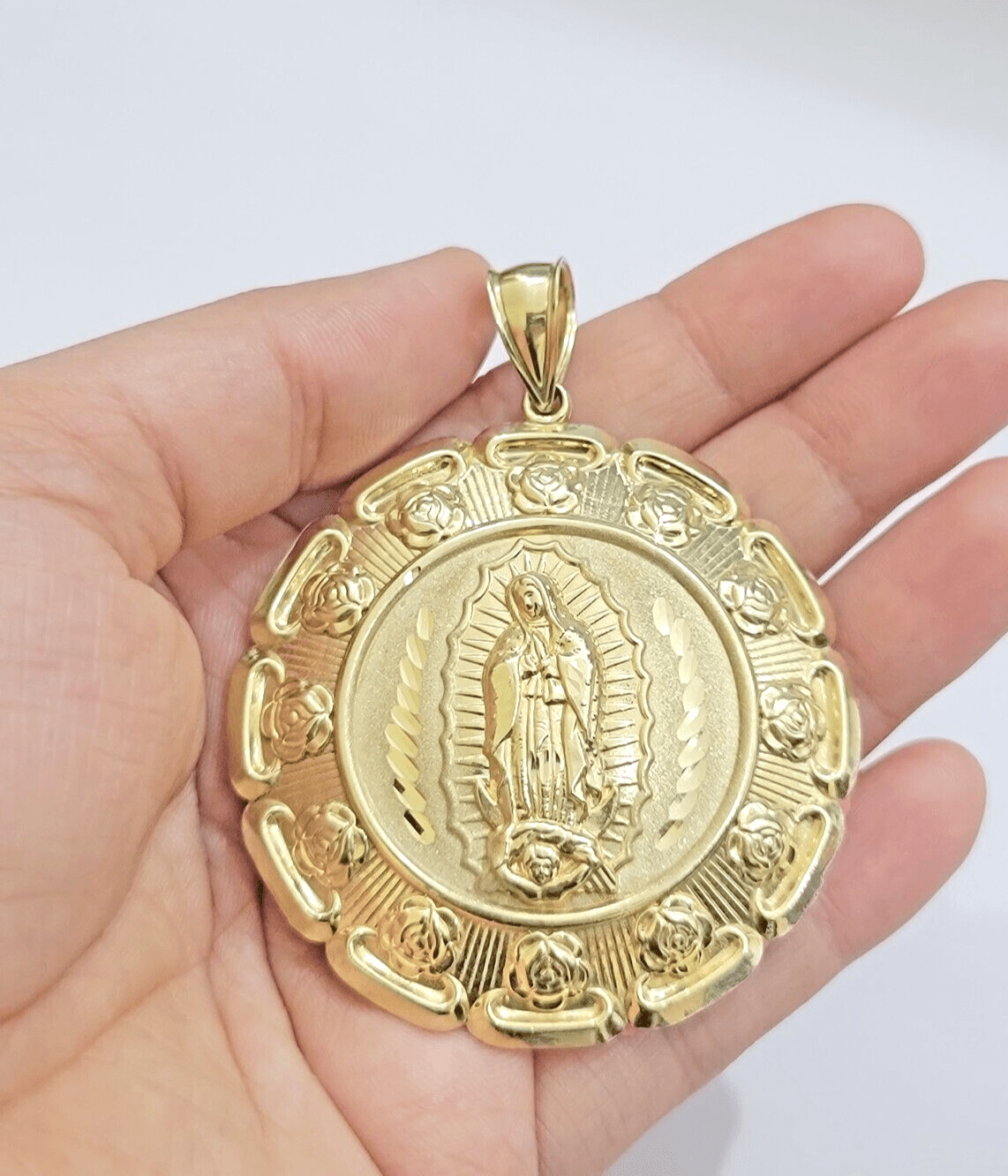 Jesus Virgin Mary Charm Pendant Real 10k Yellow Gold For 10kt Chain Necklace New - GoldenlinQ
